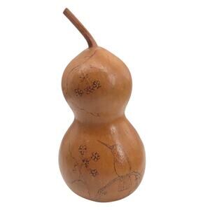 Vintage 1999 Gourd Art Hummingbird & Flower Signed R.S. Folk‎ Art
